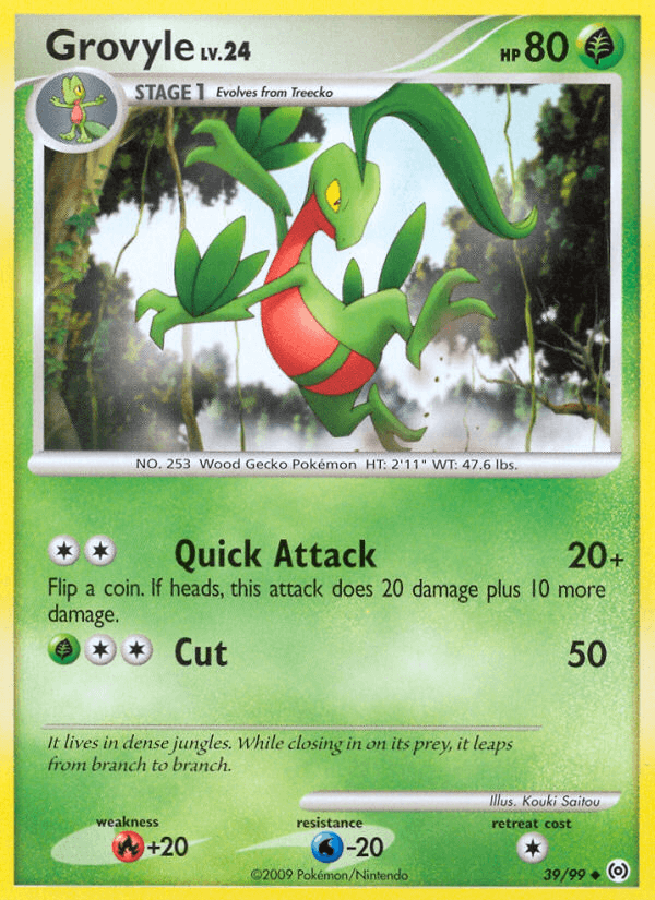 39, Fire[+20], Grass, Normal, Platinum: Arceus, Reverse Holofoil, Uncommon, Water[-20] Grovyle (39/99) [Platinum: Arceus] - Trading Card World