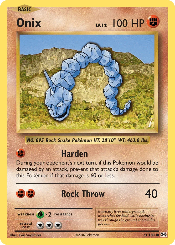61, Common, Fighting, Grass[×2], Normal, Reverse Holofoil, XY: Evolutions Onix (61/108) [XY: Evolutions] - Trading Card World