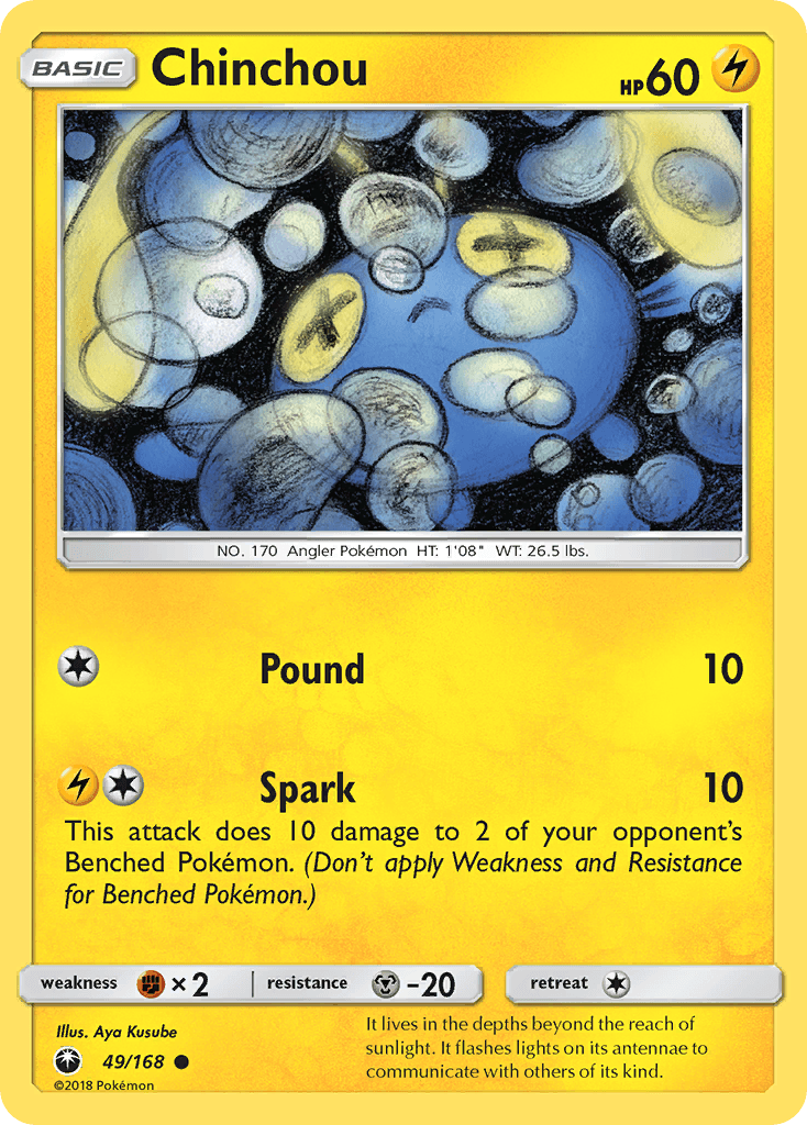 49, Common, Fighting[×2], Lightning, Metal[-20], Normal, Reverse Holofoil, Sun & Moon: Celestial Storm Chinchou (49/168) [Sun & Moon: Celestial Storm] - Trading Card World