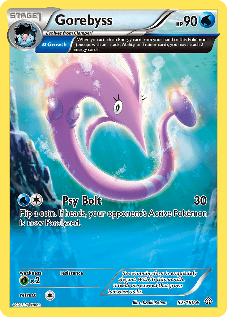 52, Grass[×2], Normal, Rare, Reverse Holofoil, Water, XY: Primal Clash Gorebyss (52/160) [XY: Primal Clash] - Trading Card World