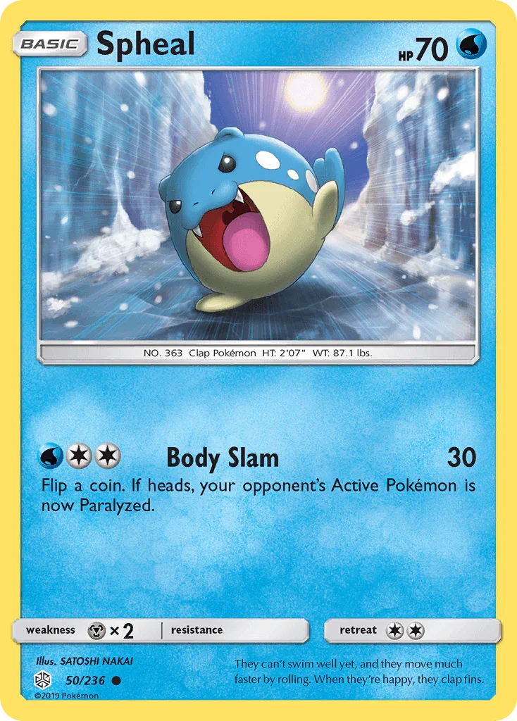 50, Common, Metal[×2], Normal, Reverse Holofoil, Sun & Moon: Cosmic Eclipse, Water Spheal (50/236) [Sun & Moon: Cosmic Eclipse] - Trading Card World