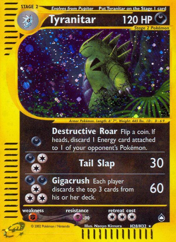 Aquapolis, Darkness, Fighting[×2], H28, Holofoil, Psychic[-30], Rare, Reverse Holofoil Tyranitar (H28/H32) [Aquapolis] - Trading Card World