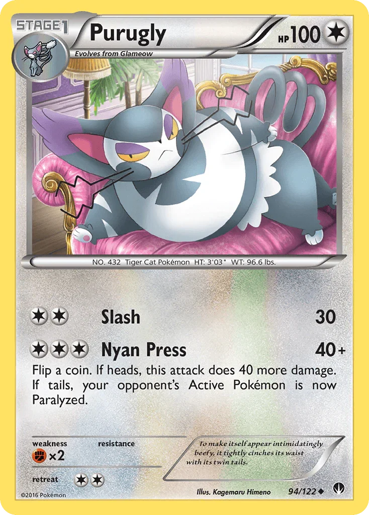94, Colorless, Fighting[×2], Normal, Reverse Holofoil, Uncommon, XY: BREAKpoint Purugly (94/122) [XY: BREAKpoint] - Trading Card World