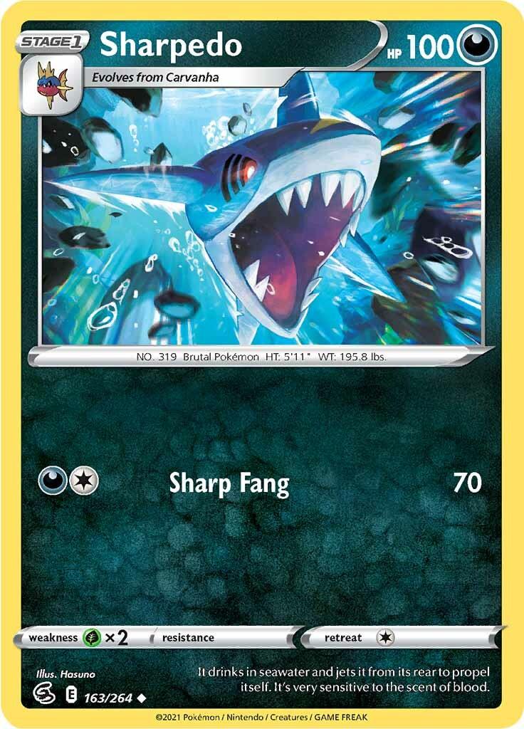 163, Darkness, Grass [x2], Normal, Reverse Holofoil, Sword & Shield: Fusion Strike, Uncommon Sharpedo (163/264) [Sword & Shield: Fusion Strike] - Trading Card World