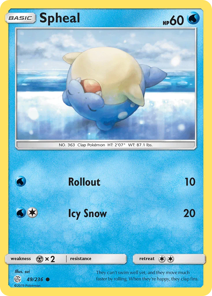49, Common, Metal[×2], Normal, Reverse Holofoil, Sun & Moon: Cosmic Eclipse, Water Spheal (49/236) [Sun & Moon: Cosmic Eclipse] - Trading Card World