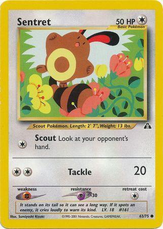63, Colorless, Common, Fighting[×2], Neo Discovery Unlimited, Normal, Psychic[-30] Sentret (63/75) [Neo Discovery Unlimited] - Trading Card World