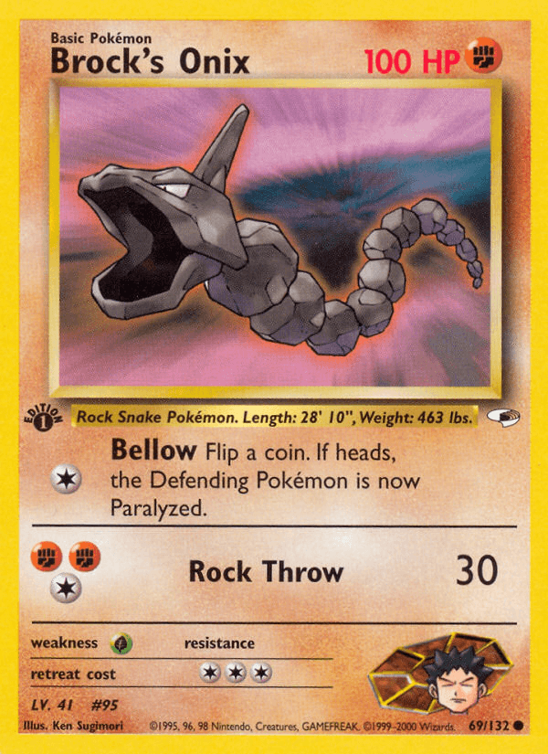 1st Edition Normal, 69, Common, Fighting, Grass[×2], Gym Heroes 1st Edition Brock's Onix (69/132) [Gym Heroes 1st Edition] - Trading Card World