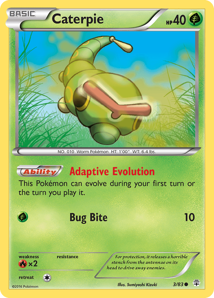 Common, Fire[×2], Grass, Normal, Reverse Holofoil, XY: Generations Caterpie (3/83) [XY: Generations] - Trading Card World