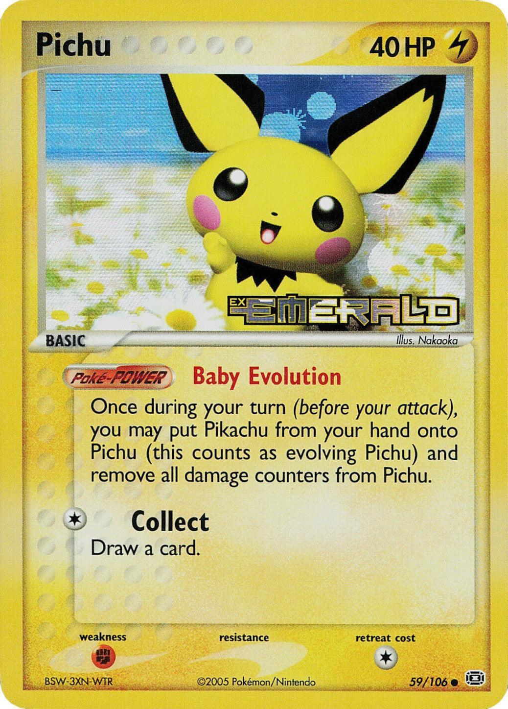 59, Common, EX: Emerald, Fighting[×2], Lightning, Reverse Holofoil Pichu (59/106) (Stamped) [EX: Emerald] - Trading Card World