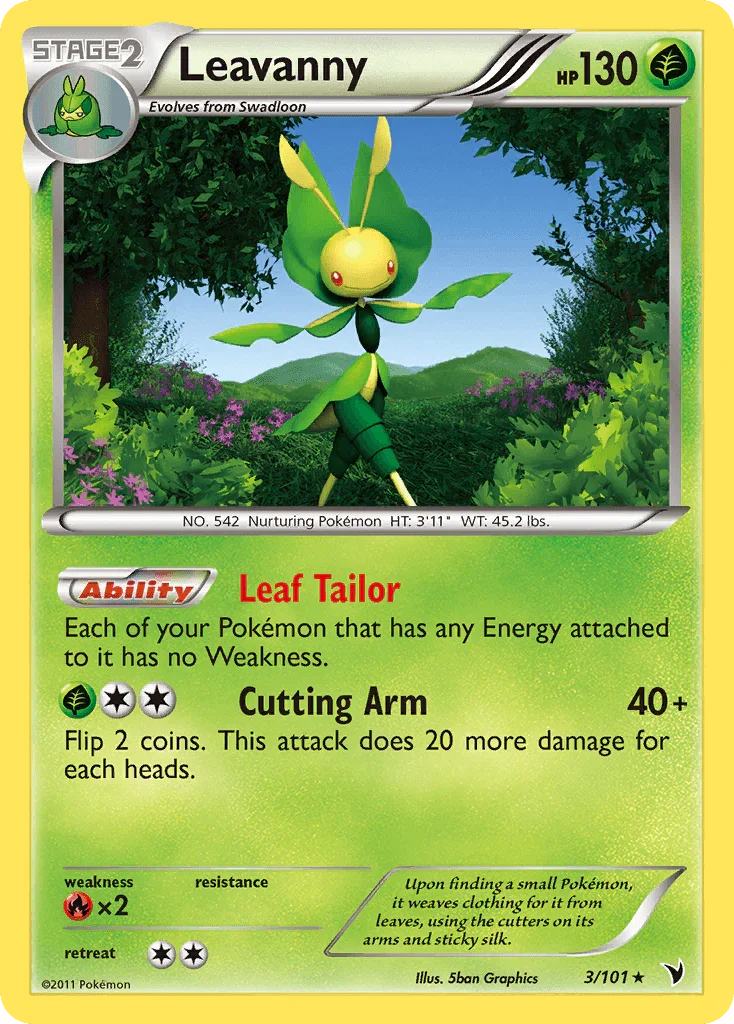 Black & White: Noble Victories, Fire[×2], Grass, Holo Rare, Holofoil, Reverse Holofoil Leavanny (3/101) [Black & White: Noble Victories] - Trading Card World