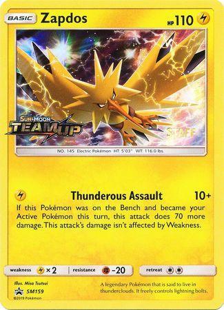 Fighting[-20], Holofoil, Lightning, Lightning[×2], Promo, SM159, Sun & Moon: Black Star Promos Zapdos (SM159) (Staff) [Sun & Moon: Black Star Promos] - Trading Card World