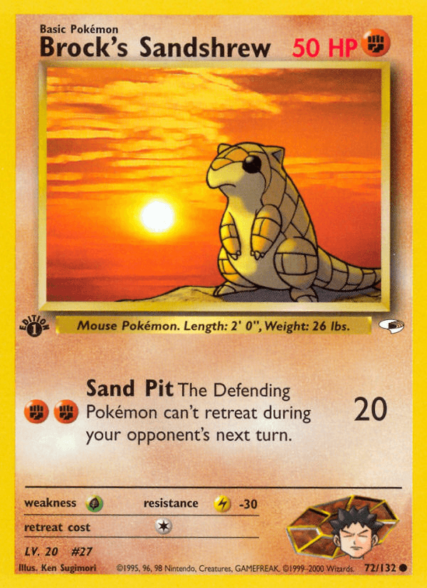 1st Edition Normal, 72, Common, Fighting, Grass[×2], Gym Heroes 1st Edition, Lightning[-30] Brock's Sandshrew (72/132) [Gym Heroes 1st Edition] - Trading Card World