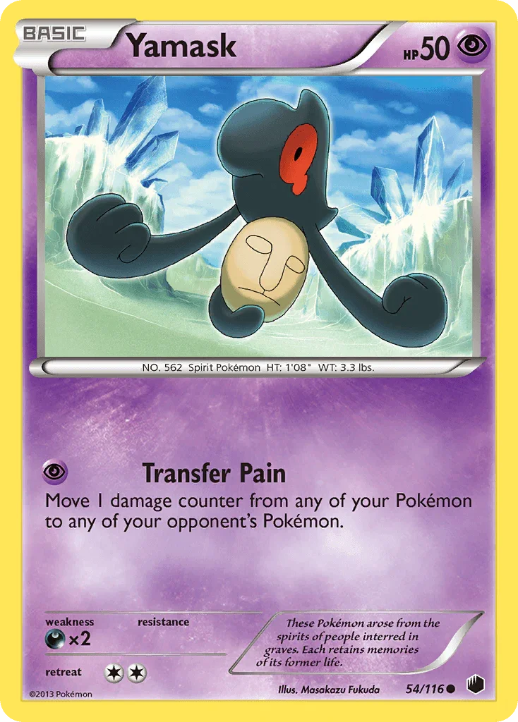 54, Black & White: Plasma Freeze, Common, Darkness[×2], Normal, Psychic, Reverse Holofoil Yamask (54/116) [Black & White: Plasma Freeze] - Trading Card World