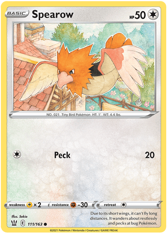 111, Colorless, Common, Fighting[-30], Lightning [x2], Normal, Reverse Holofoil, Sword & Shield: Battle Styles Spearow (111/163) [Sword & Shield: Battle Styles] - Trading Card World
