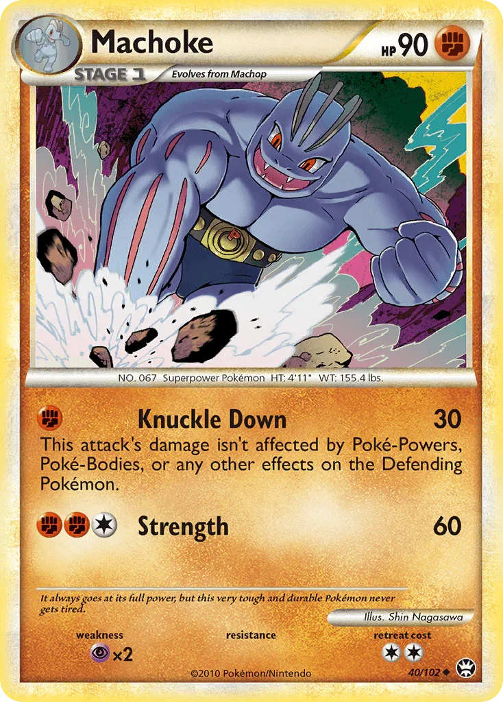 40, Fighting, HeartGold & SoulSilver: Triumphant, Normal, Psychic[×2], Reverse Holofoil, Uncommon Machoke (40/102) [HeartGold & SoulSilver: Triumphant] - Trading Card World