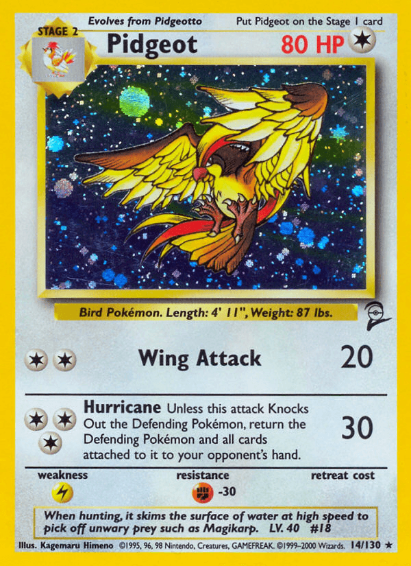 14, Base Set 2, Colorless, Fighting[-30], Holo Rare, Holofoil, Lightning[×2] Pidgeot (14/130) [Base Set 2] - Trading Card World