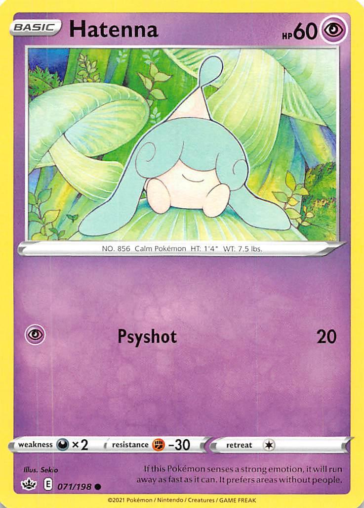 071, Common, Darkness [x2], Fighting [-30], Normal, Psychic, Reverse Holofoil, Sword & Shield: Chilling Reign Hatenna (071/198) [Sword & Shield: Chilling Reign] - Trading Card World