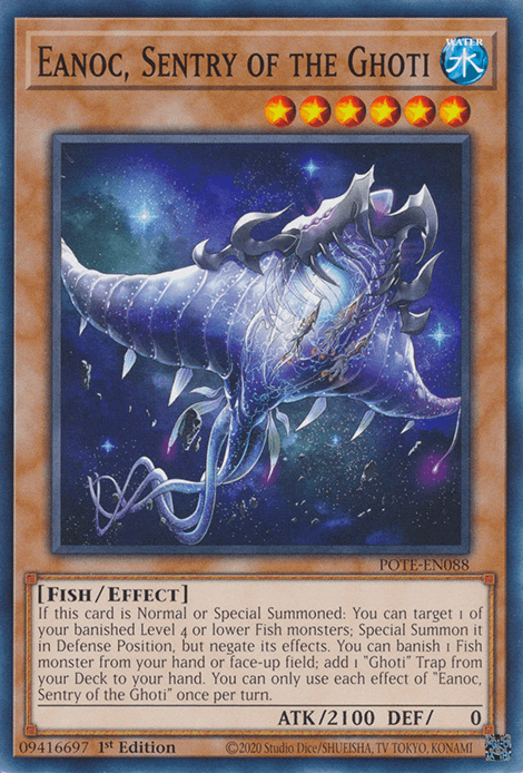 1st Edition, Common, Effect Monster, Fish, Power of the Elements, Unlimited, Water Eanoc, Sentry of the Ghoti [POTE-EN088] Common - Trading Card World