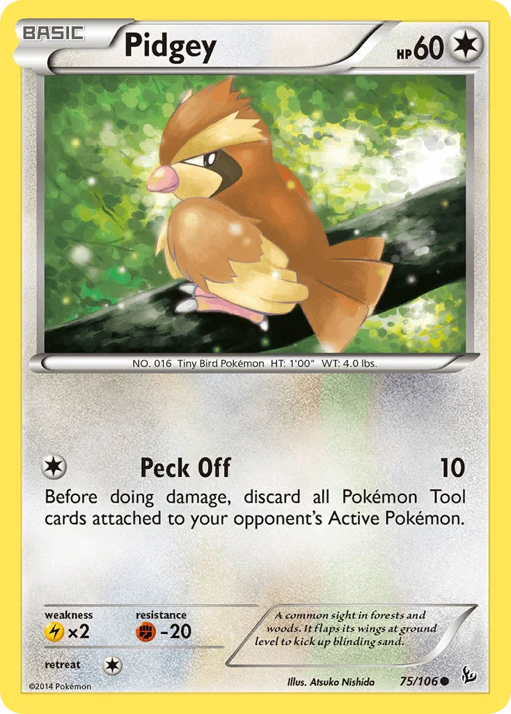 75, Colorless, Common, Fighting[-20], Lightning[×2], Normal, Reverse Holofoil, XY: Flashfire Pidgey (75/106) [XY: Flashfire] - Trading Card World