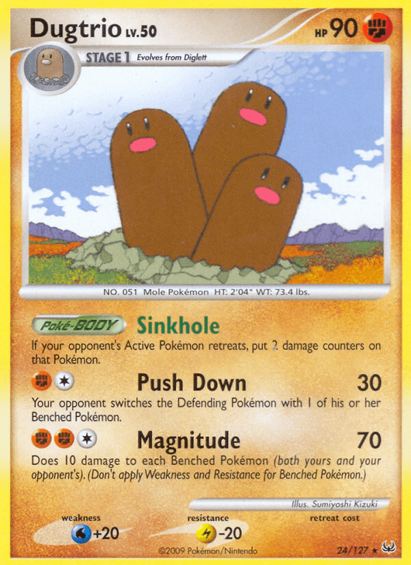 24, Fighting, Lightning[-20], Normal, Platinum: Base Set, Rare, Reverse Holofoil, Water[+20] Dugtrio (24/127) [Platinum: Base Set] - Trading Card World