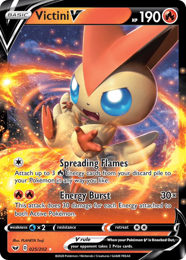 025, Fire, Holofoil, Sword & Shield: Base Set, Ultra Rare, Water[×2] Victini V (025/202) [Sword & Shield: Base Set] - Trading Card World