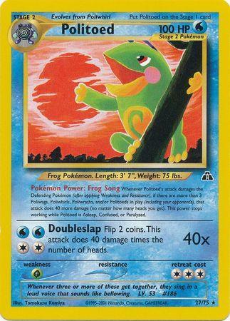 27, Grass[×2], Neo Discovery Unlimited, Normal, Rare, Water Politoed (27/75) [Neo Discovery Unlimited] - Trading Card World
