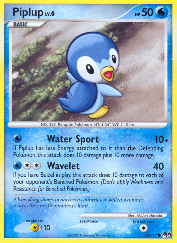 16, Common, Lightning[+10], Normal, POP Series 9, Water Piplup (16/17) [POP Series 9] - Trading Card World