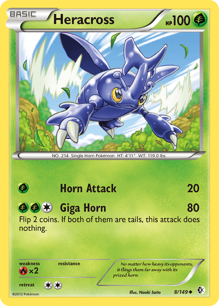 Black & White: Boundaries Crossed, Fire[×2], Grass, Normal, Reverse Holofoil, Uncommon Heracross (8/149) [Black & White: Boundaries Crossed] - Trading Card World