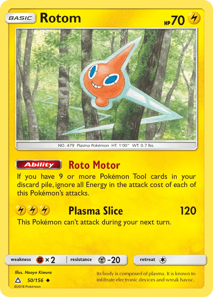 50, Fighting[×2], Lightning, Metal[-20], Normal, Reverse Holofoil, Sun & Moon: Ultra Prism, Uncommon Rotom (50/156) [Sun & Moon: Ultra Prism] - Trading Card World