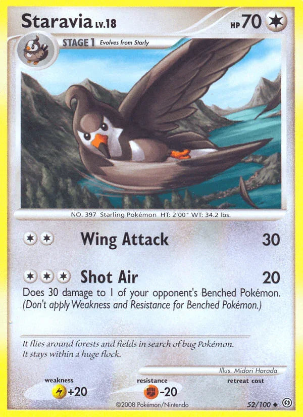 52, Colorless, Diamond & Pearl: Stormfront, Fighting[-20], Lightning[+20], Normal, Reverse Holofoil, Uncommon Staravia (52/100) [Diamond & Pearl: Stormfront] - Trading Card World