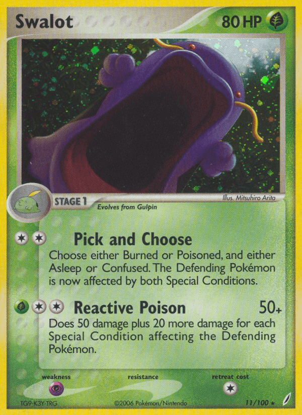 11, EX: Crystal Guardians, Grass, Holo Rare, Holofoil, Psychic[×2] Swalot (11/100) [EX: Crystal Guardians] - Trading Card World