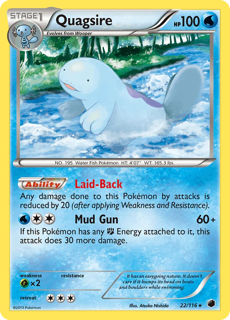 22, Black & White: Plasma Freeze, Grass[×2], Normal, Rare, Reverse Holofoil, Water Quagsire (22/116) [Black & White: Plasma Freeze] - Trading Card World