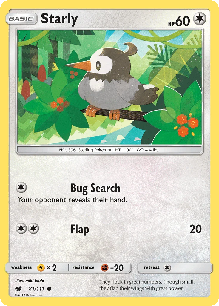 81, Colorless, Common, Fighting[-20], Lightning[×2], Normal, Reverse Holofoil, Sun & Moon: Crimson Invasion Starly (81/111) [Sun & Moon: Crimson Invasion] - Trading Card World
