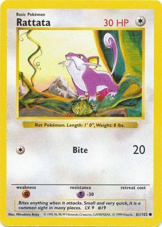 61, Base Set Shadowless Unlimited, Colorless, Common, Fighting[×2], Normal, Psychic[-30] Rattata (61/102) [Base Set Shadowless Unlimited] - Trading Card World