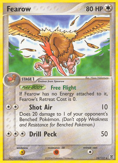 24, Colorless, EX: FireRed & LeafGreen, Fighting[-30], Lightning[×2], Normal, Rare, Reverse Holofoil Fearow (24/112) [EX: FireRed & LeafGreen] - Trading Card World