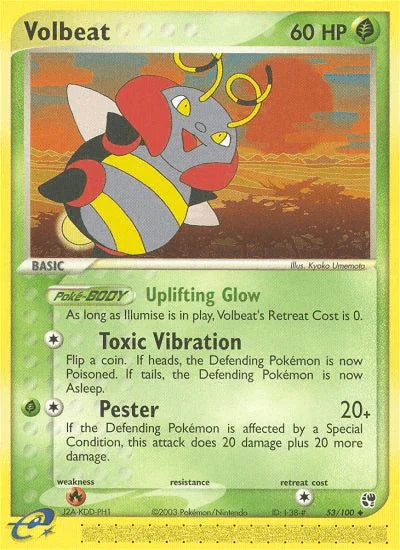 53, EX: Sandstorm, Fire[×2], Grass, Normal, Reverse Holofoil, Uncommon Volbeat (53/100) [EX: Sandstorm] - Trading Card World