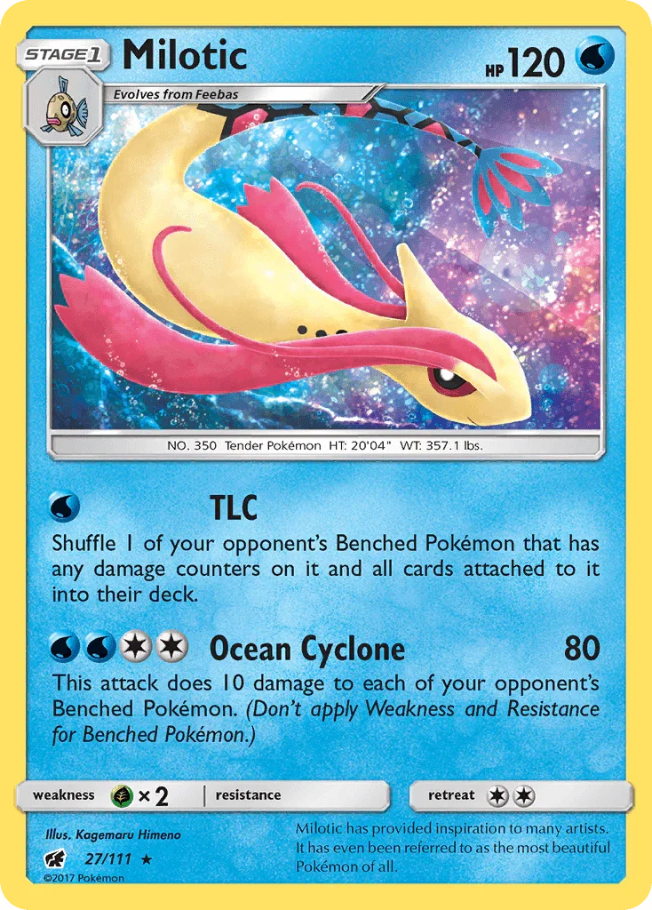 27, Grass[×2], Holo Rare, Holofoil, Reverse Holofoil, Sun & Moon: Crimson Invasion, Water Milotic (27/111) [Sun & Moon: Crimson Invasion] - Trading Card World
