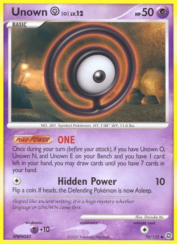 70, Diamond & Pearl: Secret Wonders, Normal, Psychic, Psychic[+10], Reverse Holofoil, Uncommon Unown O (70/132) [Diamond & Pearl: Secret Wonders] - Trading Card World