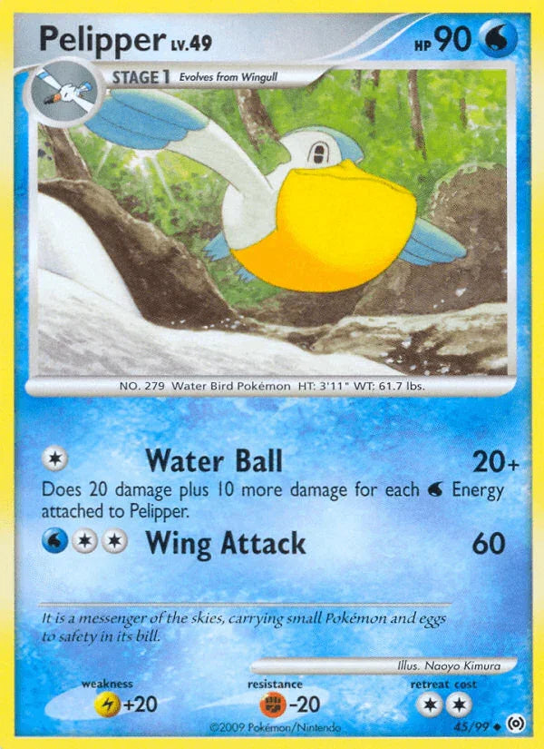 45, Fighting[-20], Lightning[+20], Normal, Platinum: Arceus, Reverse Holofoil, Uncommon, Water Pelipper (45/99) [Platinum: Arceus] - Trading Card World