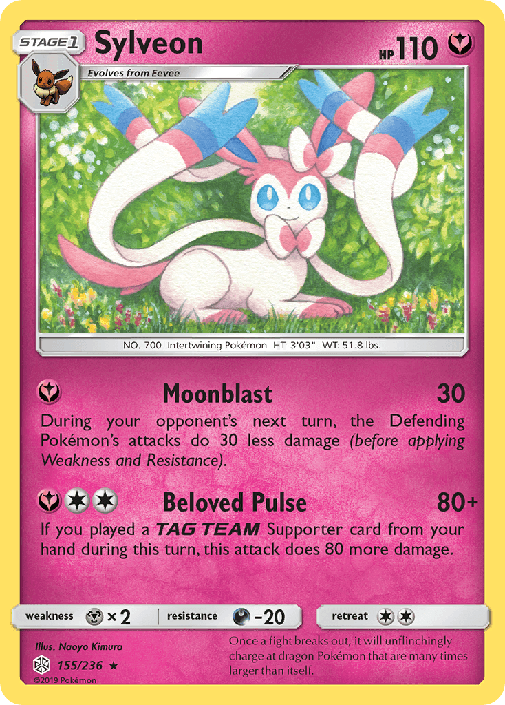 155, Darkness[-20], Fairy, Metal[×2], Normal, Rare, Reverse Holofoil, Sun & Moon: Cosmic Eclipse Sylveon (155/236) [Sun & Moon: Cosmic Eclipse] - Trading Card World