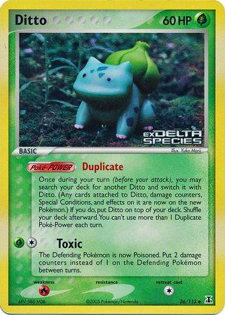 36, EX: Delta Species, Fire[×2], Grass, Reverse Holofoil, Uncommon Ditto (36/113) (Stamped) [EX: Delta Species] - Trading Card World