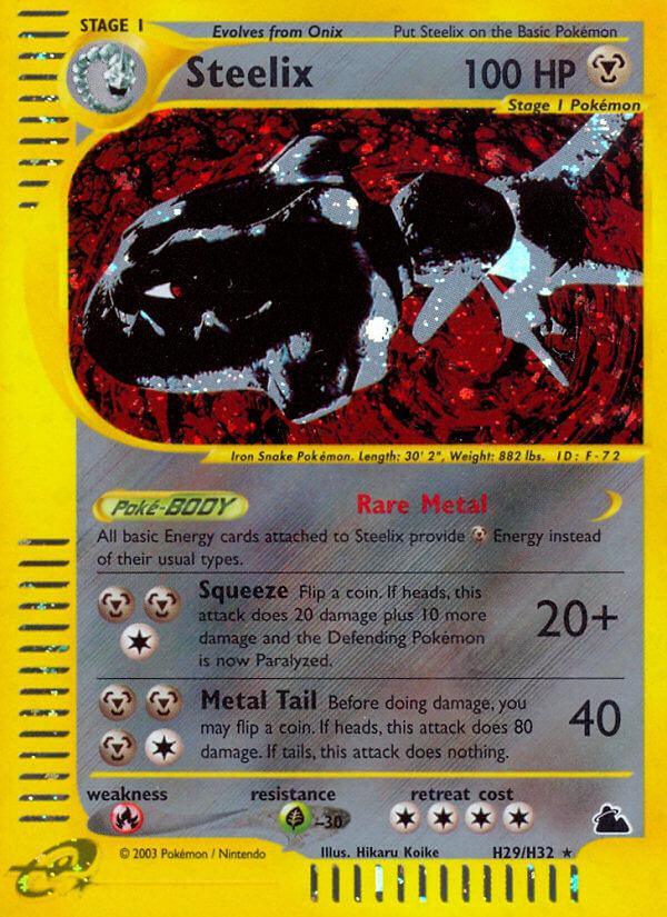 Fire[×2], Grass[-30], H29, Holo Rare, Holofoil, Metal, Skyridge Steelix (H29/H32) [Skyridge] - Trading Card World