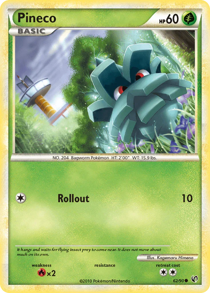 62, Common, Fire[×2], Grass, HeartGold & SoulSilver: Undaunted, Normal, Reverse Holofoil Pineco (62/90) [HeartGold & SoulSilver: Undaunted] - Trading Card World