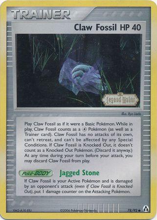 78, Common, EX: Legend Maker, Item, Reverse Holofoil Claw Fossil (78/92) (Stamped) [EX: Legend Maker] - Trading Card World