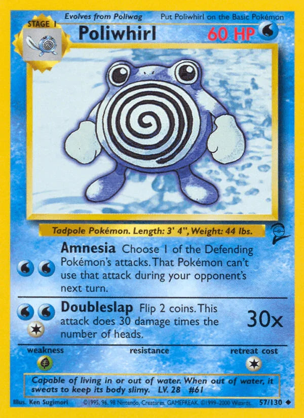 57, Base Set 2, Grass[×2], Normal, Uncommon, Water Poliwhirl (57/130) [Base Set 2] - Trading Card World