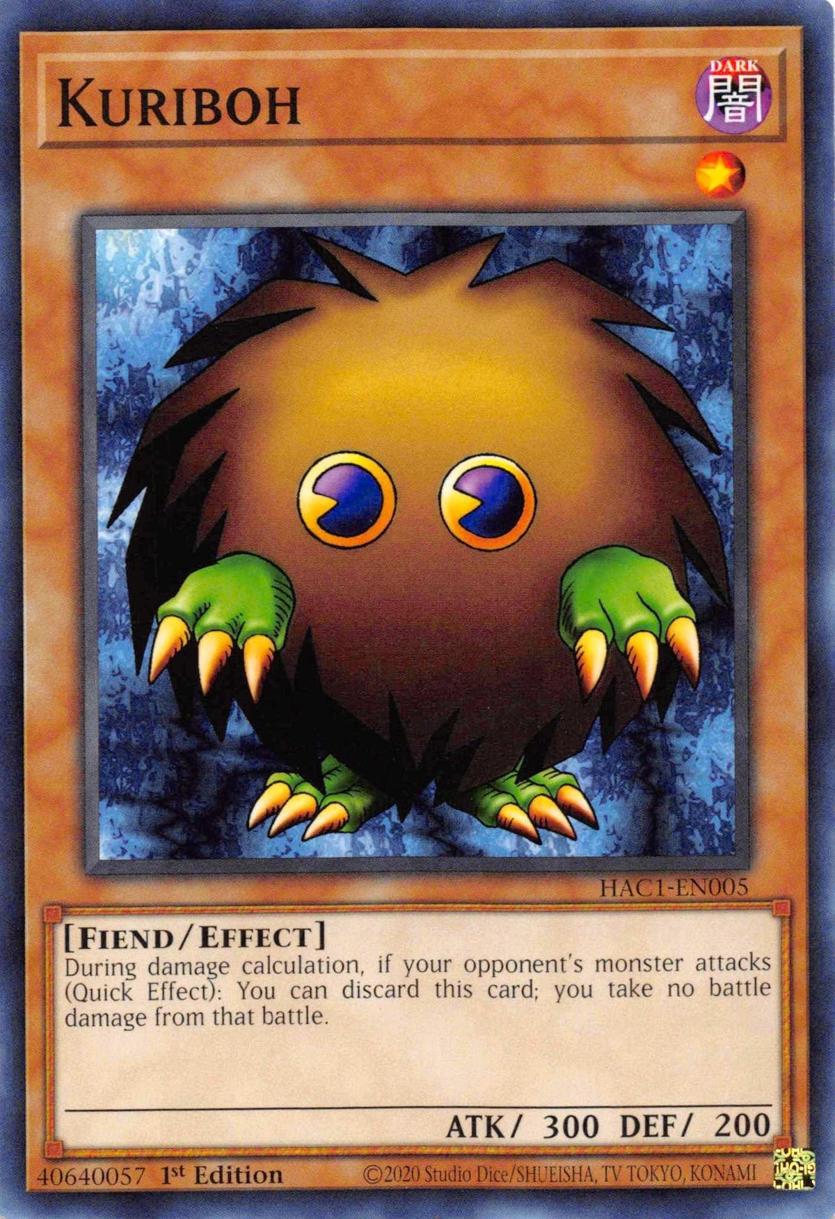 1st Edition, Common, Dark, Effect Monster, Fiend, Hidden Arsenal: Chapter 1 Kuriboh [HAC1-EN005] Common - Trading Card World