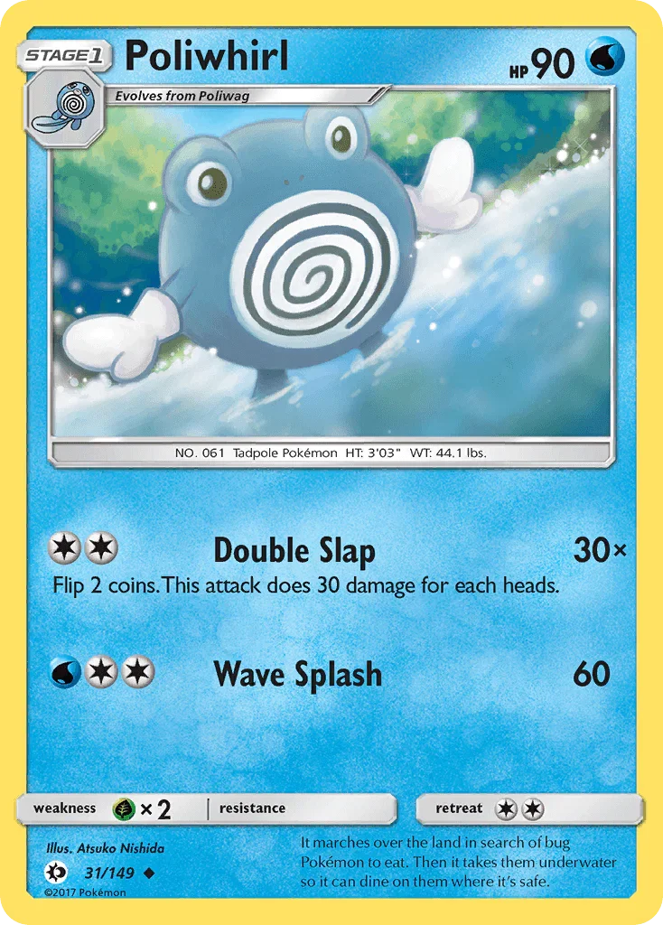 31, Grass[×2], Normal, Reverse Holofoil, Sun & Moon: Base Set, Uncommon, Water Poliwhirl (31/149) [Sun & Moon: Base Set] - Trading Card World