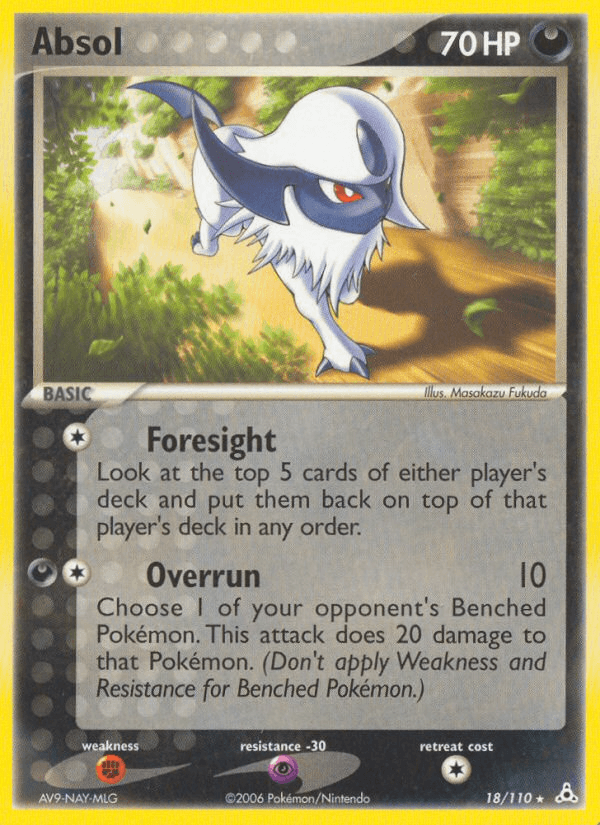 18, Darkness, EX: Holon Phantoms, Fighting[×2], Normal, Psychic[-30], Rare Absol (18/110) [EX: Holon Phantoms] - Trading Card World