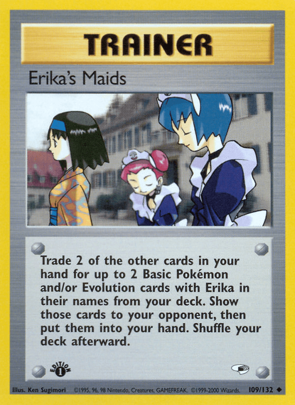 109, 1st Edition Normal, Gym Heroes 1st Edition, Item, Uncommon Erika's Maids (109/132) [Gym Heroes 1st Edition] - Trading Card World