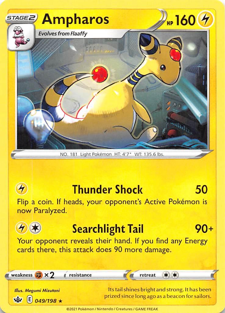 049, Fighting [x2], Lightning, Normal, Rare, Reverse Holofoil, Sword & Shield: Chilling Reign Ampharos (049/198) [Sword & Shield: Chilling Reign] - Trading Card World